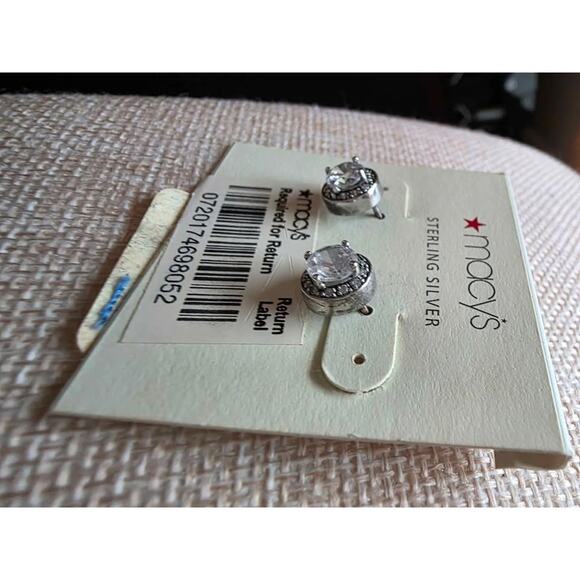 New Macy's Sterling Silver Cubic Zirconia Earrings - Picture 3 of 4